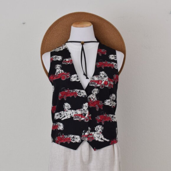 Vintage Dalmation Red Fire Engine Lined Cotton/Acetate Vest by Capelli - Picture 7 of 11